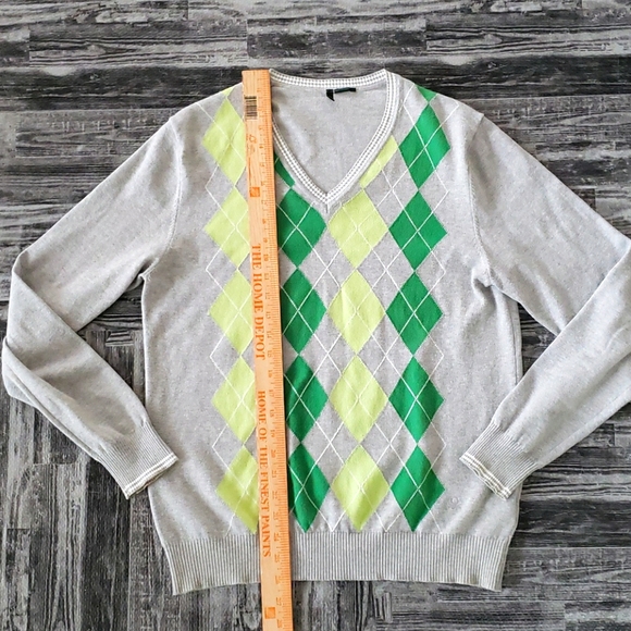 STILE BENETTON Grey GRN diamond Plaid Sweater MEDium United Colors preppy sport - Picture 9 of 11